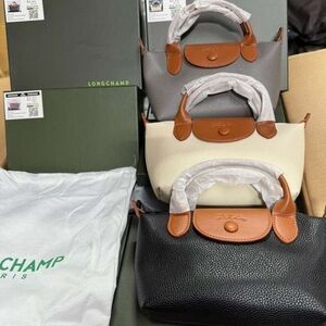 Longchamp Women's Tote Bag - Black, Cream, Gray with Brown Accents